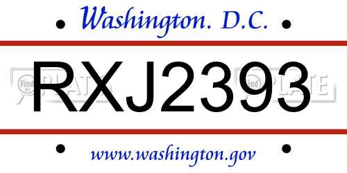 RXJ2393 District Of Columbia License Plate