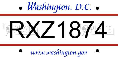 RXZ1874 District Of Columbia License Plate