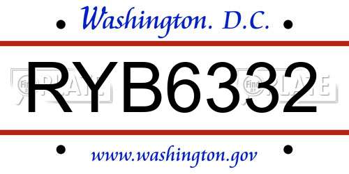 RYB6332 District Of Columbia License Plate