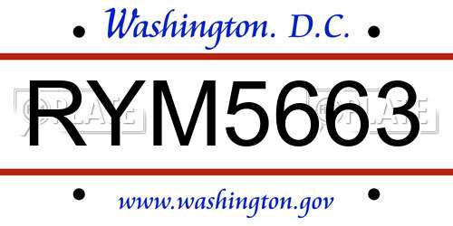 RYM5663 District Of Columbia License Plate