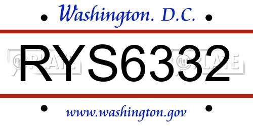 RYS6332 District Of Columbia License Plate