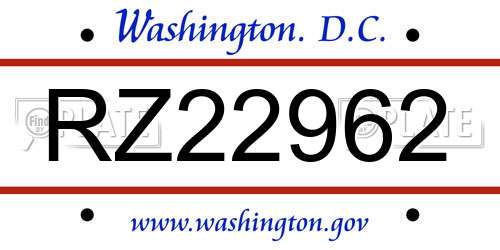 RZ22962 District Of Columbia License Plate