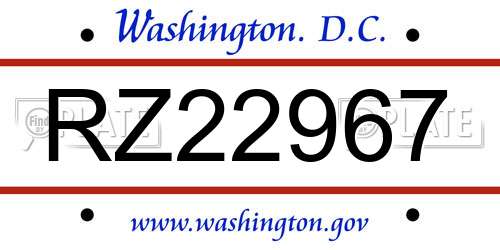 RZ22967 District Of Columbia License Plate