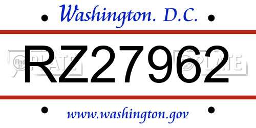 RZ27962 District Of Columbia License Plate