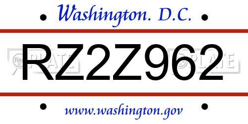 RZ2Z962 District Of Columbia License Plate
