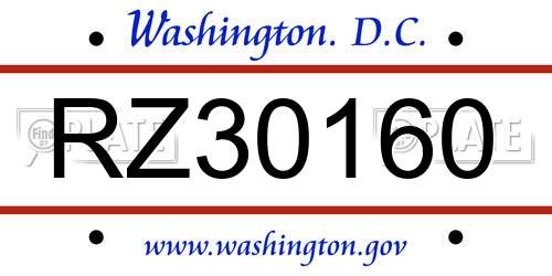 RZ30160 District Of Columbia License Plate