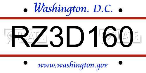 RZ3D160 District Of Columbia License Plate