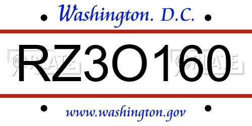 RZ3O160 District Of Columbia License Plate