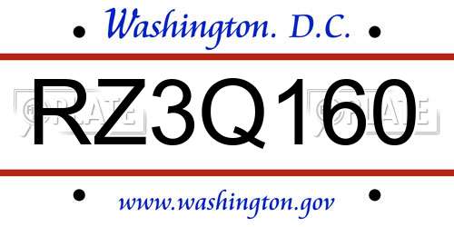 RZ3Q160 District Of Columbia License Plate