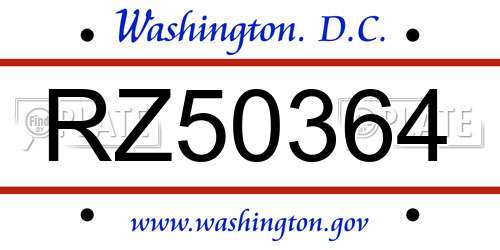 RZ50364 District Of Columbia License Plate