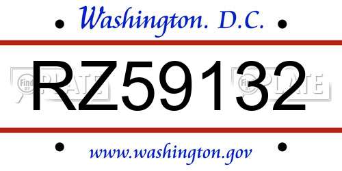 RZ59132 District Of Columbia License Plate