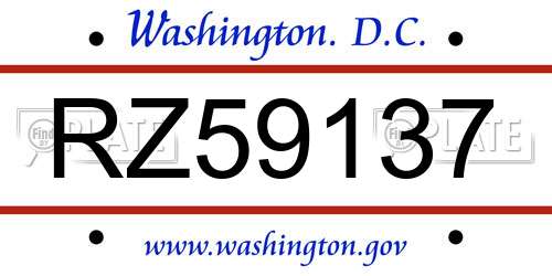 RZ59137 District Of Columbia License Plate