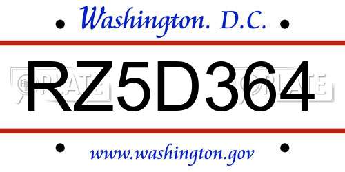 RZ5D364 District Of Columbia License Plate