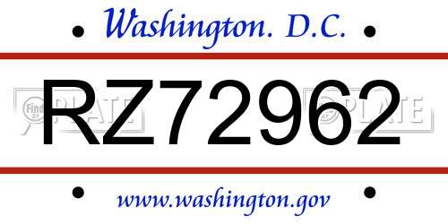 RZ72962 District Of Columbia License Plate