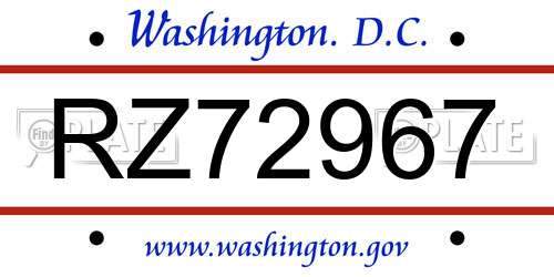 RZ72967 District Of Columbia License Plate