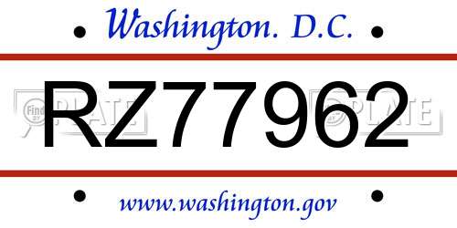 RZ77962 District Of Columbia License Plate