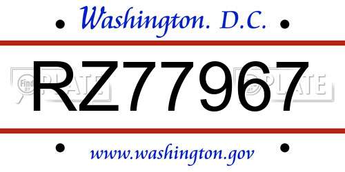 RZ77967 District Of Columbia License Plate