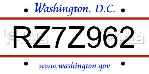 RZ7Z962 District Of Columbia License Plate