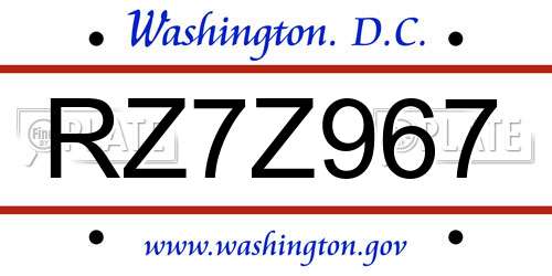 RZ7Z967 District Of Columbia License Plate