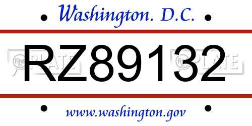 RZ89132 District Of Columbia License Plate