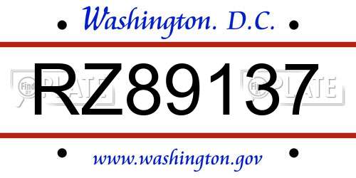 RZ89137 District Of Columbia License Plate