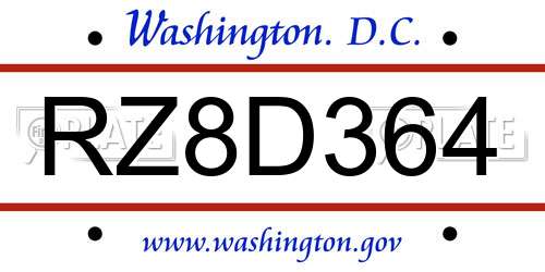 RZ8D364 District Of Columbia License Plate