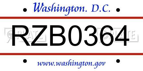 RZB0364 District Of Columbia License Plate