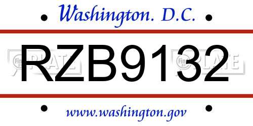 RZB9132 District Of Columbia License Plate