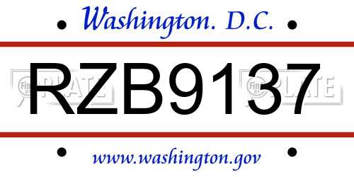 RZB9137 District Of Columbia License Plate