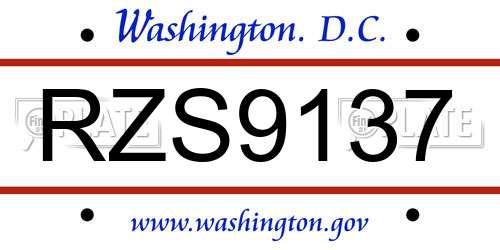 RZS9137 District Of Columbia License Plate