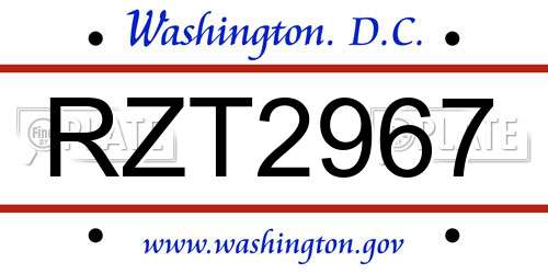 RZT2967 District Of Columbia License Plate