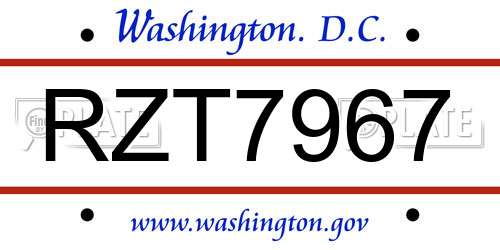 RZT7967 District Of Columbia License Plate