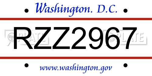 RZZ2967 District Of Columbia License Plate