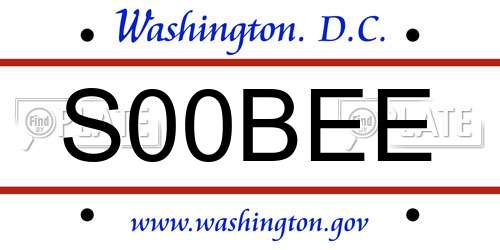 S00BEE District Of Columbia License Plate