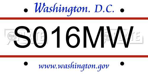 S016MW District Of Columbia License Plate