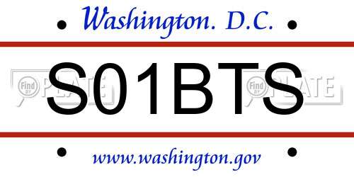 S01BTS District Of Columbia License Plate