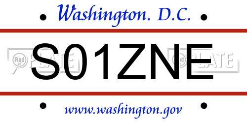 S01ZNE District Of Columbia License Plate
