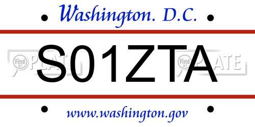 S01ZTA District Of Columbia License Plate