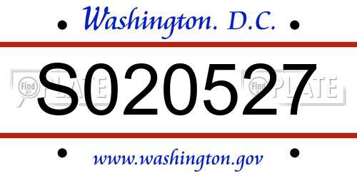 S020527 District Of Columbia License Plate