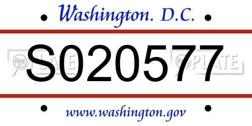 S020577 District Of Columbia License Plate