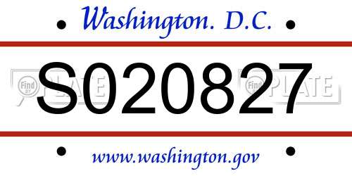 S020827 District Of Columbia License Plate