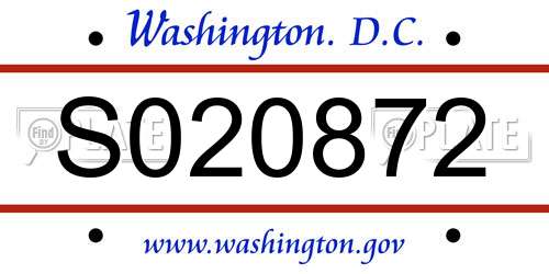 S020872 District Of Columbia License Plate