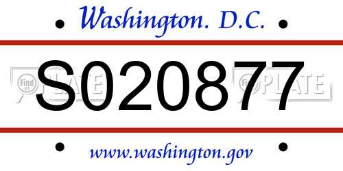 S020877 District Of Columbia License Plate