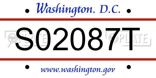 S02087T District Of Columbia License Plate