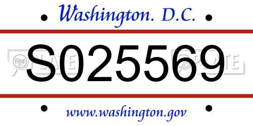 S025569 District Of Columbia License Plate