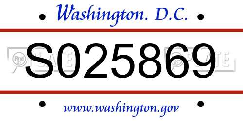 S025869 District Of Columbia License Plate