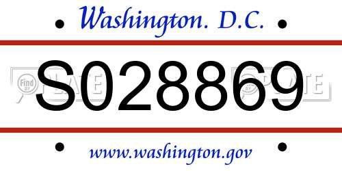 S028869 District Of Columbia License Plate