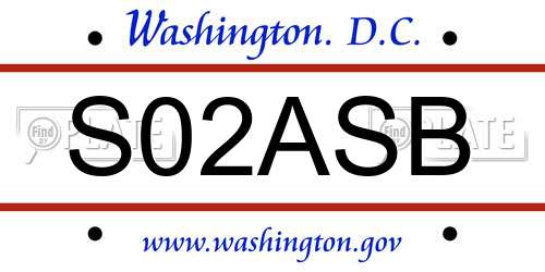 S02ASB District Of Columbia License Plate