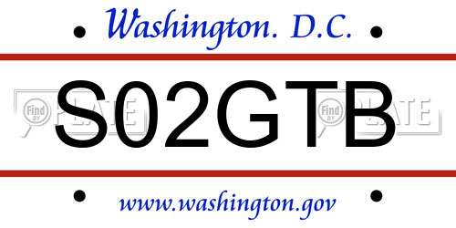 S02GTB District Of Columbia License Plate