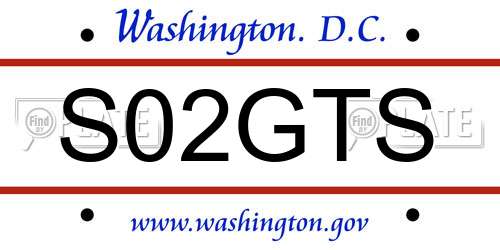 S02GTS District Of Columbia License Plate
